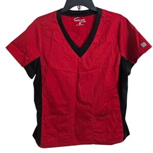 Butter-Soft STRETCH Women's 3-Pocket Contrast Scrub Top Red Sz M